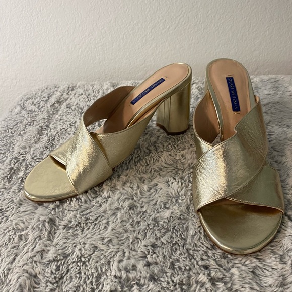 Stuart Weitzman Metallic Gold Heeled Sandals - Picture 3 of 5